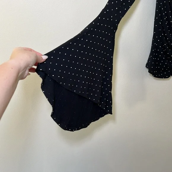 We The Free What a Babe Navy and White polka dot Bell Sleeve Blouse - Picture 6 of 9